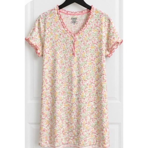 Chaps Other - Chaps Intimates Floral V-Neck Nightgown Pink Yellow Short Sleeve Sleep Shirt M